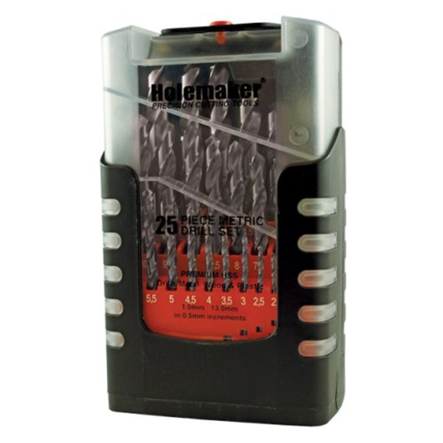 HOLEMAKER JOBBER DRILL SET HSS - 118 DEGREE SPLIT POINT - 25 PIECE, 1.0 - 13.0MM X 0.5